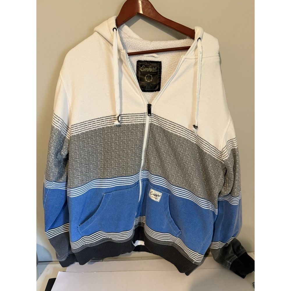 Empyre Skater Men's Sherpa Lined Full Zip Hoodie Jacket XL Blue/White